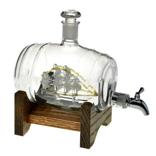 1000 ml smooth glass handcrafted wine barrel with tap.