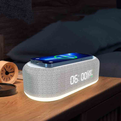 Sveglia notturna con caricabatterie wireless, termometro incorporato, radio sveglia.