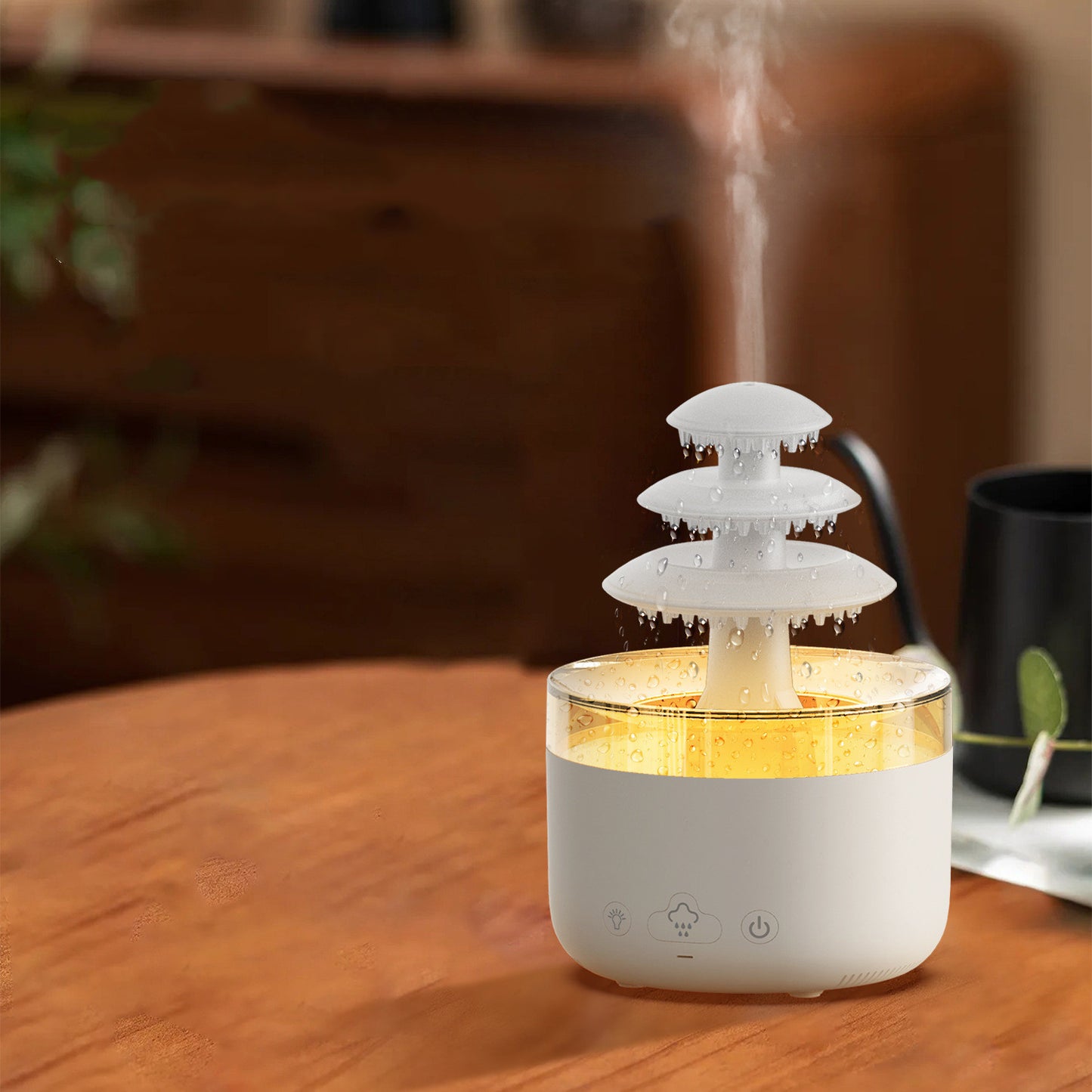 New Rain Air Humidifier, Aromatherapy Diffuser with Essential Oils, Quiet Mist Humidifier with Colorful Light