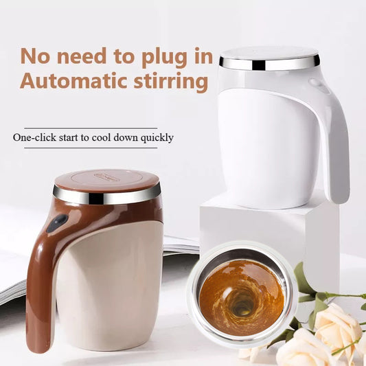 Rechargeable electric self-mixing cup.